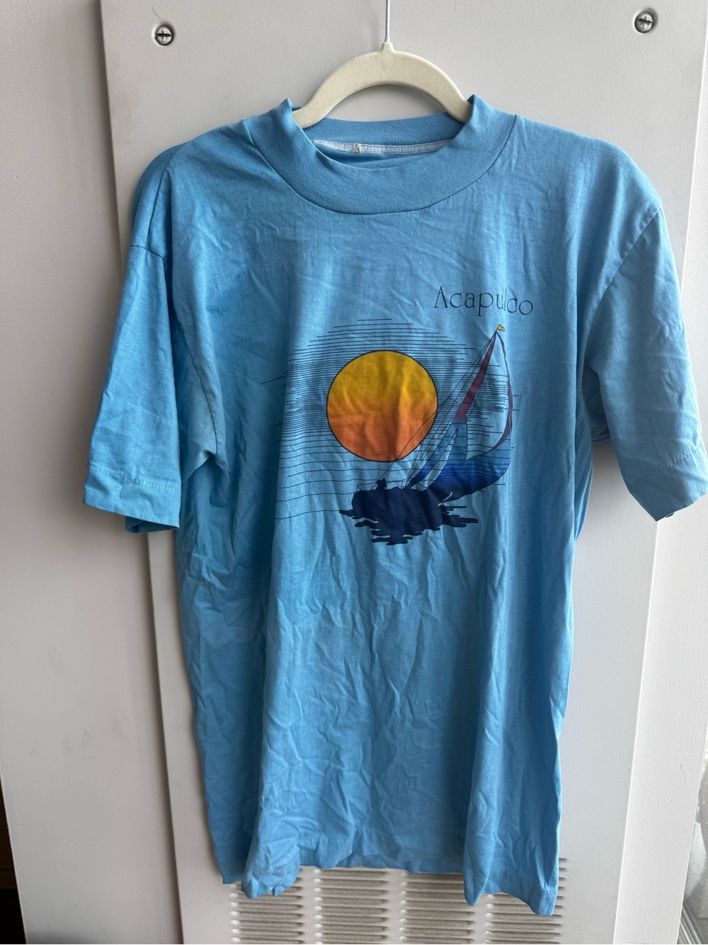 Vintage Acapulco Sailboat Graphic Tee Light Blue M